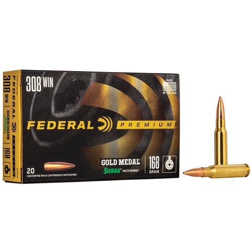 Federal Premium Gold Medal Ammo 308 Winchester 168gr Sierra MatchKing HP BT - Box of 20?>
