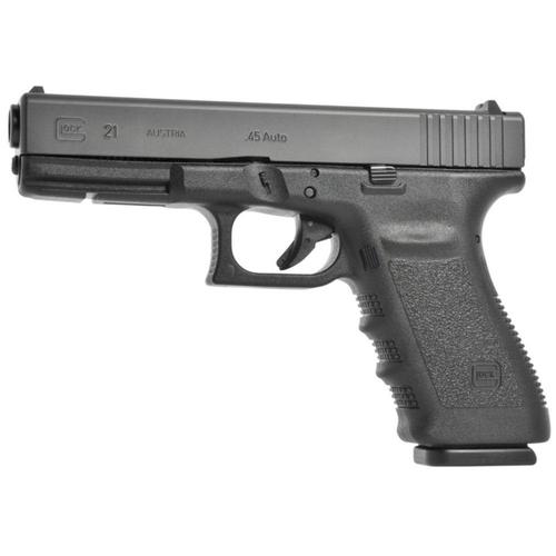 Glock 21 SF Pistol w/Glock Rail, 45 ACP, 4.60 in, Polymer Grip, Black Finish, Fixed Sights, 10 Rd?>