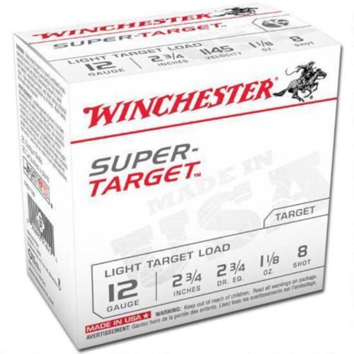 Winchester Super Target 12 Gauge Shotgun Shells 2 3/4" 1145 Velocity 1 1/8oz 8 shot. TRGT128 - Box of 25?>