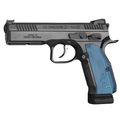 CZ Shadow 2 Semi-Auto Pistol 9mm 10 Round Adjustable Sights Black w/ Blue Grips?>