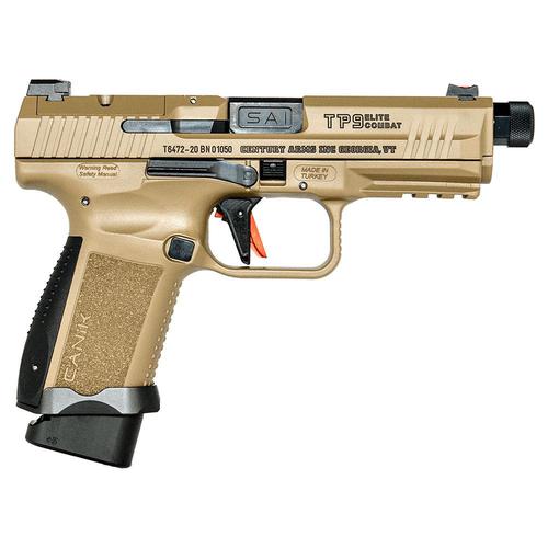 Canik TP9 Elite Combat 9mm Pistol, 4.73" Threaded Barrel, 2x 10rd Mags, Optic Ready, FDE?>