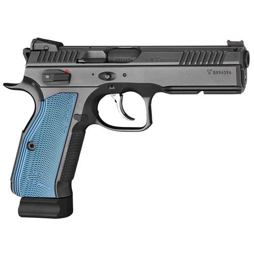 CZ Shadow 2 Black/Blue Semi Auto DA/SA Pistol - 9mm Luger, 120mm Barrel, Adjustable Sights, 3x10rds, Black w/ Blue Grips?>