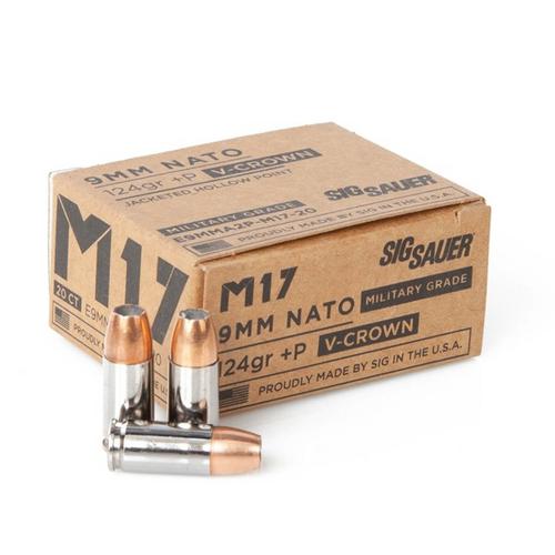 SIG SAUER  V-CROWN M17 MILITARY GRADE  9MM 124GR+P  JHP 20RDS/BOX?>