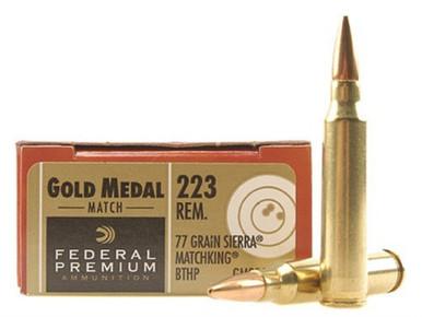 Federal Premium Gold Medal 223 Rem 77gr BTHP Match, Box of 20?>