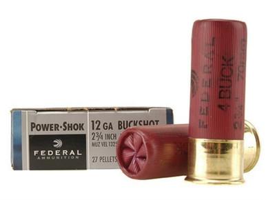 Federal Power-Shok 12ga 2 3/4", #4 Buck, Buffered, Box of 5?>