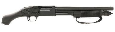 Mossberg 590 Security Shockwave 12 Ga Pump Action Shotgun, 14" Barrel, Crimson Trace Side Saddle?>