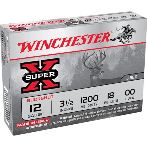 Winchester Super-X Ammo 12 Gauge 3.5" Buffered 00 Buckshot 18 Pellets - Box of 5?>