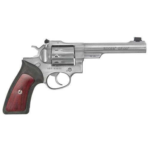 Ruger GP100 Rimfire Revolver .22LR 5.5" Barrel 10 shot Rubber/Wood Grips Satin Stainless Finish 1757?>