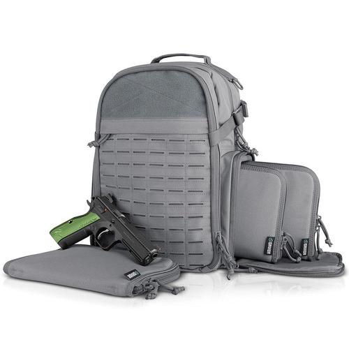Savior Equipment S.E.M.A. Compact Mobile Arsenal Backpack w/ 3x Lockable Pistol Cases Grey?>