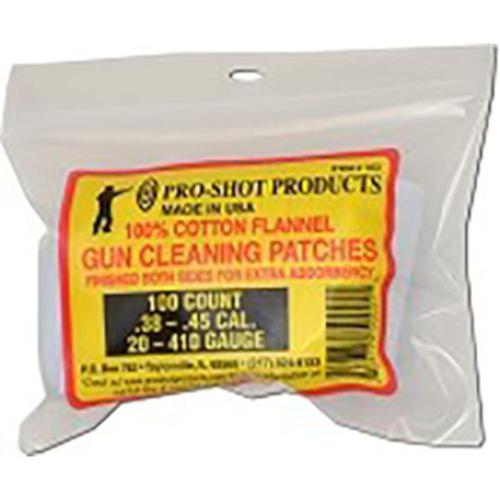 Pro-Shot Cotton Flannel Cleaning Patches .38 to .45 Caliber 20 Gauge and .410 2-1/4" - 100 Pack?>