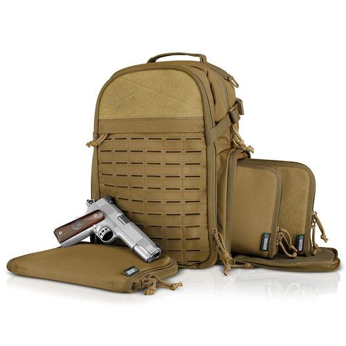 Savior Equipment S.E.M.A. Compact Mobile Arsenal Backpack W/ 3x Lockable Pistol Cases Tan?>