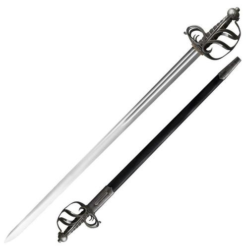 Cold Steel English Back Sword 32" Carbon Steel Blade, Black Leather Scabbard?>