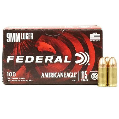 Federal American Eagle Ammo 9mm 115gr FMJ - Box of 100?>