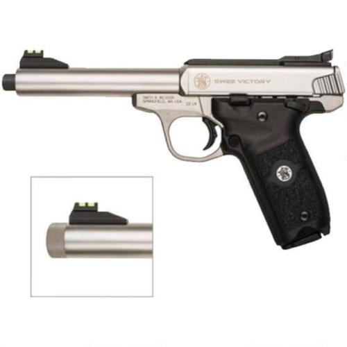 S&W SW22 Victory Semi-Auto Rimfire Pistol .22 LR 5.5" Threaded Barrel 10 Rounds FO Sights Polymer Grips Satin Stainless Steel 10201?>