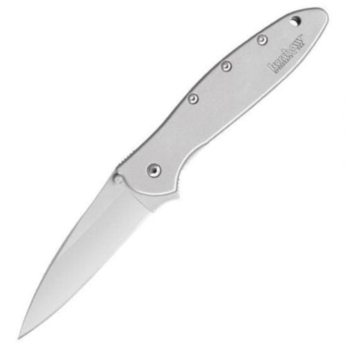 Kershaw Knife Ken Onion "Leek" Folding 3" Plain Drop Point Bead Blasted Sandvik 14C28N Steel Blade 410 Stainless Steel Handle with Pocket Clip 1660?>