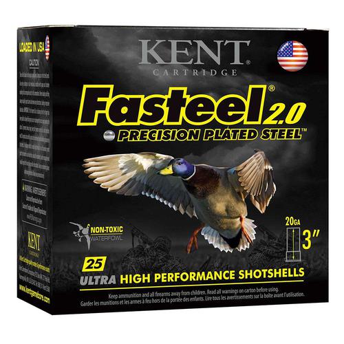 Kent Cartridge Fasteel 2.0, 20ga 3", 7/8oz, 1550fps, #2 Plated Steel Shot, Box of 25?>