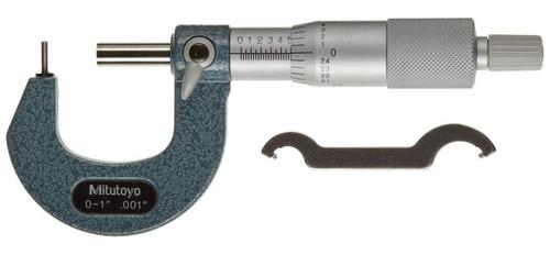 Mitutoyo 115-305 Tube Micrometer, Cylindrical Anvil, Ratchet Stop, 0-1" Range, 0.001" Graduation, Plus /-0.00015" Accuracy, 2mm Dia. Pin Tip?>