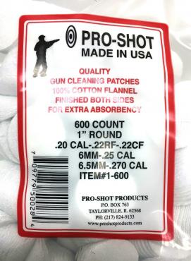 Pro-Shot          	.22-.270 Cal. 1" Round Patches Qty 600?>