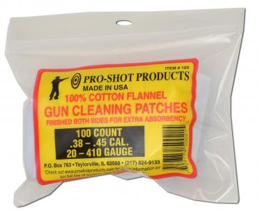 Pro-Shot          	.38-.45Cal & 20-.410 2-1/4 Square Patches Qty 100?>