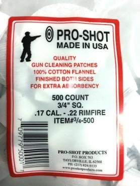 Pro-Shot          	.17-.22CAL. Rimfire 3/4" Square Patches Qty 500?>