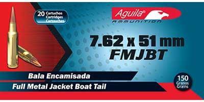 Aguila Rifle Ammo - 7.62x51mm, 150gr, Full Metal Jacket Boat Tail, 20rds Box?>