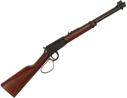 Henry Classic Carbine Rimfire Lever Action Rifle - 22 S/L/LR, 16", Blued, Straight-Grip American Walnut Stock, 15rds, Hooded Front & Adjustable Rear Sights?>