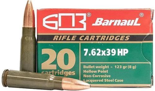 BarnauL Rifle Ammo - 7.62x39mm, 123Gr, HP, Lacquered Steel Case, Non-Corrosive, 500rds Case?>