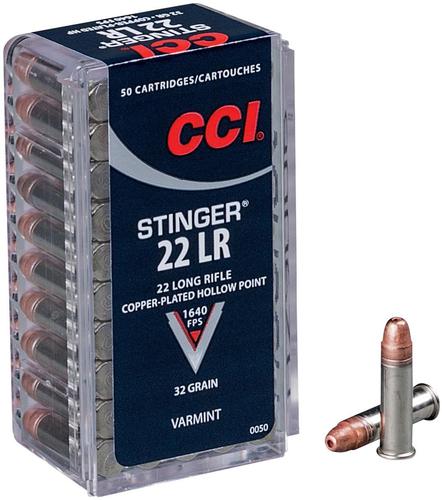 CCI Varmint Rimfire Ammo - Stinger, 22 LR, 32Gr, CPHP, 50rds Box, 1640fps?>
