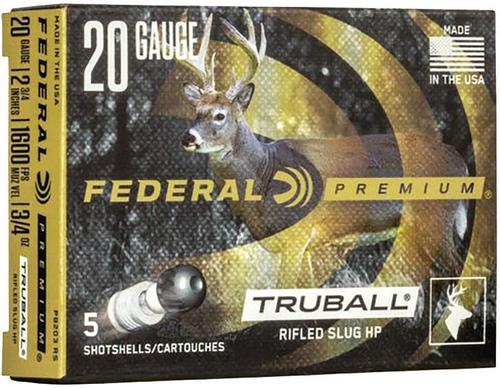 Federal Premium Vital-Shok TruBall Shotgun Ammo - 20Ga, 2-3/4", 3/4oz, TruBall Rifled Slug, 1600fps, 5rds Box?>