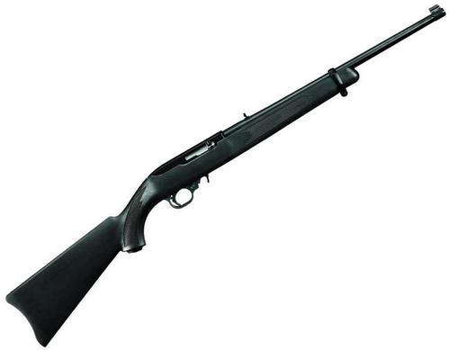 Ruger 10/22 Rimfire Semi-Auto Carbine - 22 LR, 18.50", Satin Black, Alloy Steel, Black Synthetic Stock, 10rds, Gold Bead Front & Adjustable Rear Sights?>