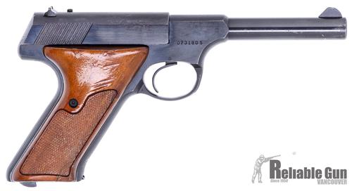 Colt Huntsman Surplus Semi-Auto Rimfire Pistol -  22 LR, 4.5", Blued, Fixed Sights, Wood Grips, One Mag, Very Good Condition?>