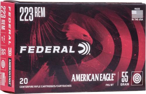 Federal American Eagle Rifle Ammo - 223 Rem, 55Gr, Full Metal Jacket Boat-Tail, 20rds Box, 3240fps?>