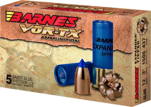 Barnes VOR-TX Premium Hunting Shotgun Ammo - 12Ga, 2-3/4", 437gr Copper Solid Sabot Slug, Expander Tipped, 5rds Box, 1450fps?>