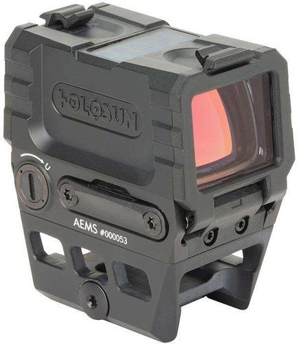 Holosun Reflex Sights - AEMS Red Dot Sight, Black, 2 MOA Red Dot; 65 MOA Circle, 10 DL & 2 NV Compatible, Enclosed Housing, Lower 1/3 Co-Witness, Waterproof, Solar Cell, CR1632, Up to 50,000 hrs?>