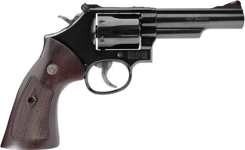 Smith & Wesson (S&W) Classic Model 19-9 DA/SA Revolver - 357 Mag, 4.25", Bright Blued Carbon Steel, Medium Frame (K), Checkered Walnut Grip, 6rds, Red Ramp Front & Micro Adjustable w/Cross Serrations Rear Sights?>