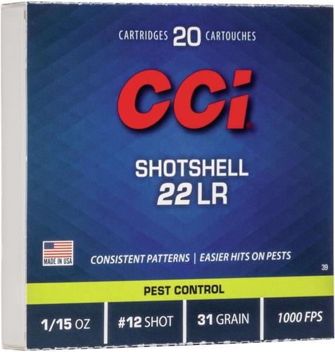 CCI Speciality Rimfire Ammo - Shotshell, 22 LR, 31Gr, #12, 1/15oz, 20rds Pack, 1000fps?>