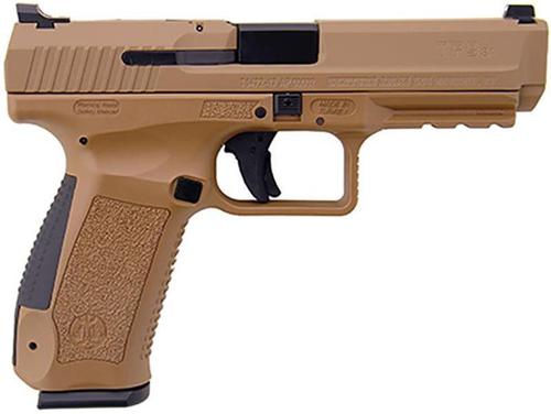 Canik TP-9 Single Action Semi-Auto Pistol - 9mm, 4.5", FDE, FDE Polymer Frame, 2x10rds, Warren Tactical Sights w/ U-Slot Front & White Dot Rear, Bottom Rail, Holster?>