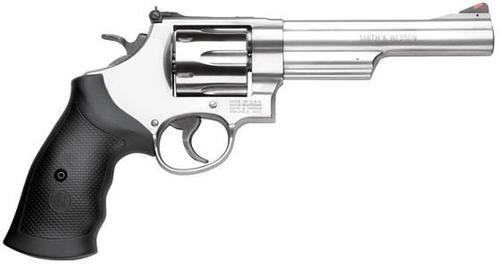 Smith & Wesson (S&W) Model 629-6 DA/SA Revolver - 44 Rem Mag, 6", Satin Stainless Steel Frame & Cylinder, Large Frame (N), Rubber Grip, 6rds, Red Ramp Front & Adjustable White Outline Rear Sights?>