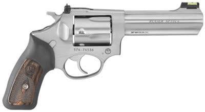 Ruger  SP101 Revolver 357 MAG 4.2 in, Rubber Engraved Wood Grp, 5 Rnd, Std Satin Stainless Frame, Combat Trgr?>