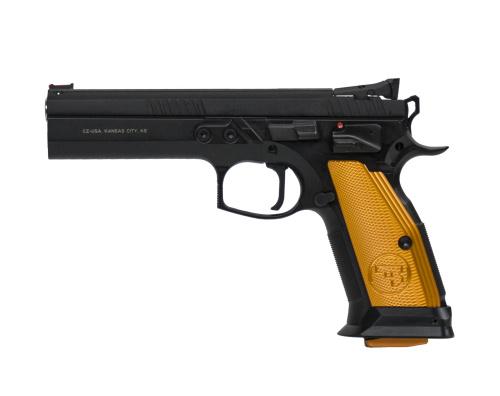 CZ  TS Orange Semi-Auto Pistol, 9MM, 5'' Bbl Black Steel Frame, Orange Aluminum Grip, 10 Rnd, SA, Adj Sights, Manual Safety?>