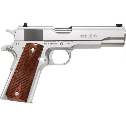 Remington 1911 R1S Semi-Auto Pistol, .45 ACP, 5" Barrel, 7 Rounds, Stainless Steel Frame, Walnut Grips?>