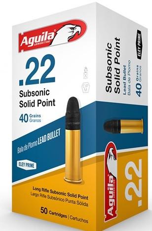 Aguila 22LR Subsonic Solid Point 40gr LRN Lead Bullet, 50 Rnds?>