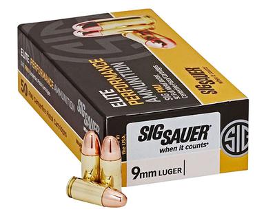Sig Sauer 9mm Elite Ball, 124 Gr FMJ, 50 Rnds?>
