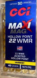 CCi Maxi-Mag 22 WMR Ammunition, 40gr, Jacket Hollow-Point, 50rds?>